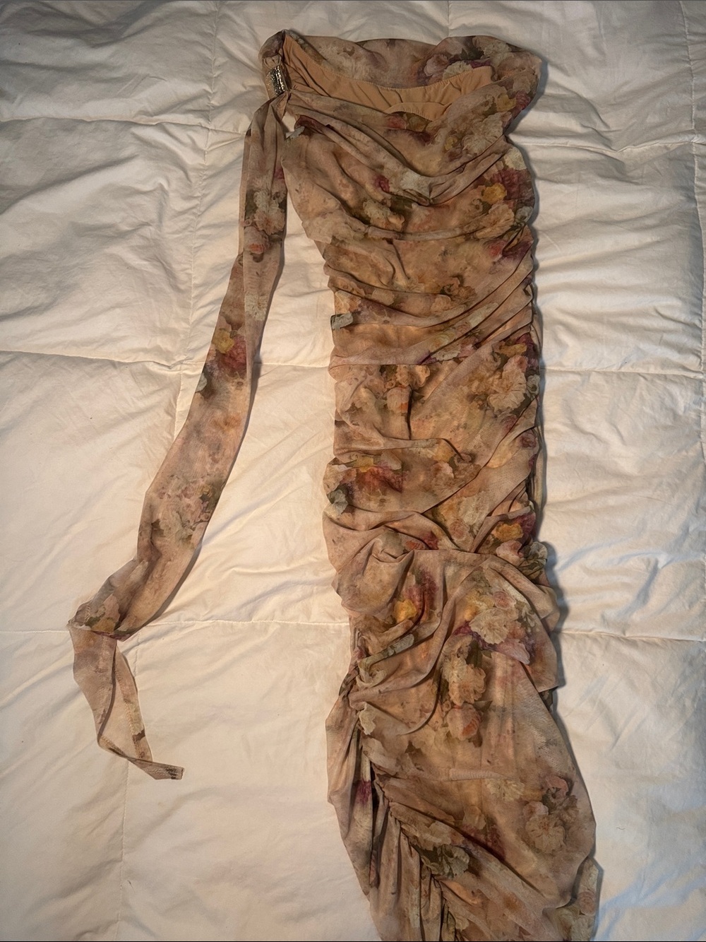 Ruched Floral One-Shoulder Dress in Dusty Rose